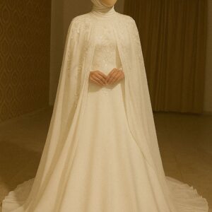 Robe de Mariée Modeste avec Cape – Élégance Intemporelle & Détails Subtils